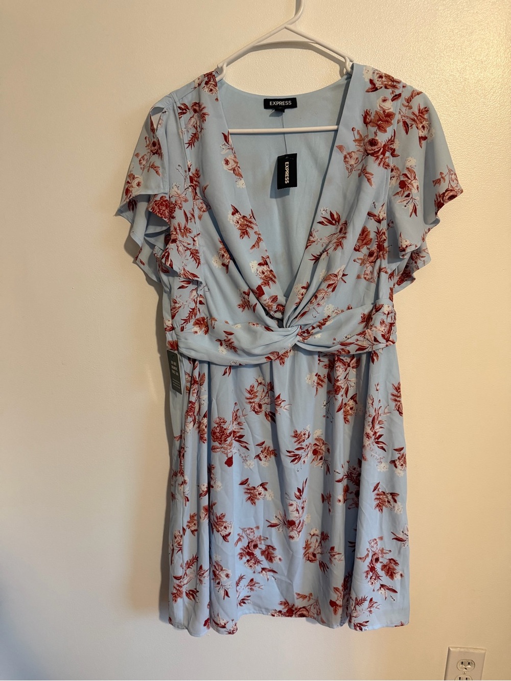 Express Floral V-Neck Flutter Sleeve Mini Dress